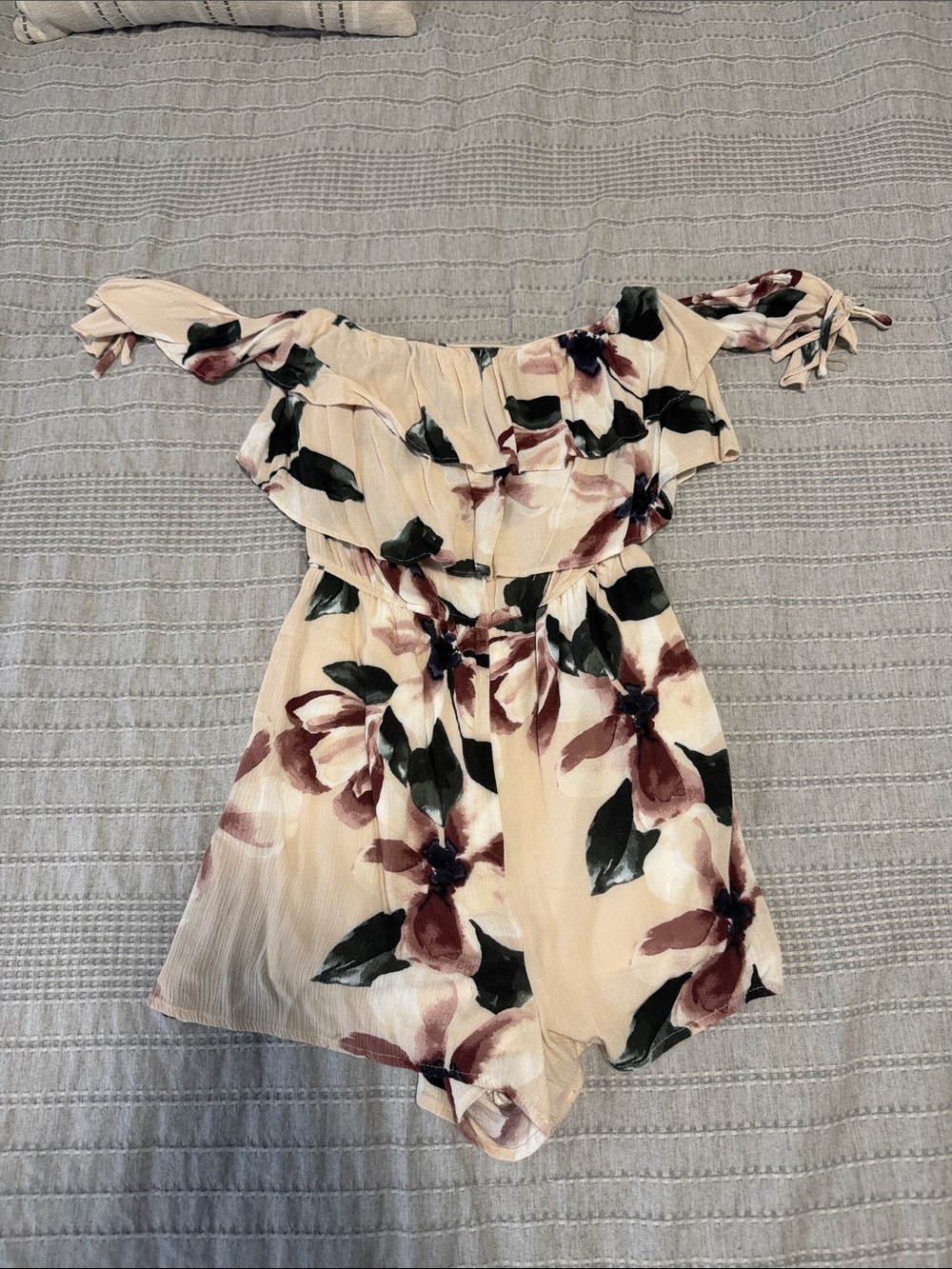 American Eagle Outfitters Cream Romper with Dusty Rose & Olive Floral Print